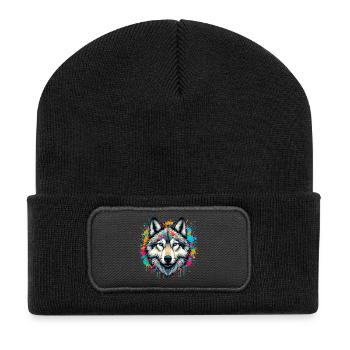 Wolf - Recycelte Patch Beanie - Schwarz - Vorne