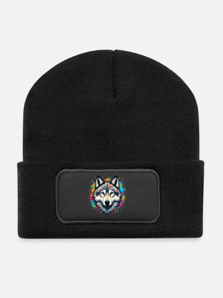 Wolf - Recycelte Patch Beanie - Schwarz