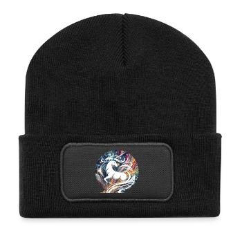 Fantasy Einhorn Galaxie Wirbel Design - Recycelte Patch Beanie - Schwarz - Vorne