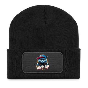BKH Britisch Kurzhaar Blue Katze Gangsta Geschenk - Recycelte Patch Beanie - Schwarz - Vorne