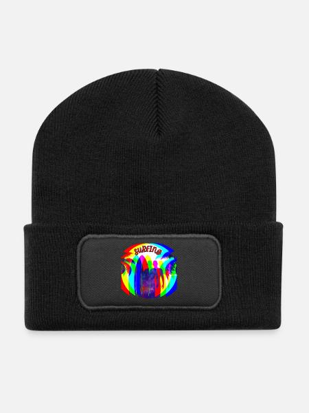 Surfer Silhouetten im Regenbogenfarben - Recycelte Patch Beanie - Schwarz