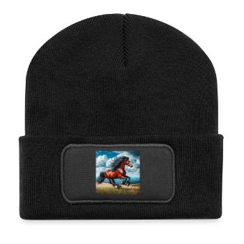 Cheval au galop - Beanie recyclé à patch - noir - Devant