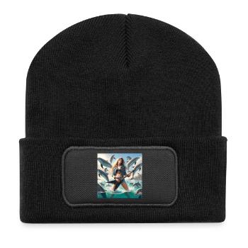Guitariste de métal parmi les dauphins - Beanie recyclé à patch - noir - Devant