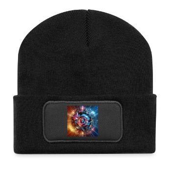 Future Fusion: holographic and circular gradient - Recycled Patch Beanie - black - Front
