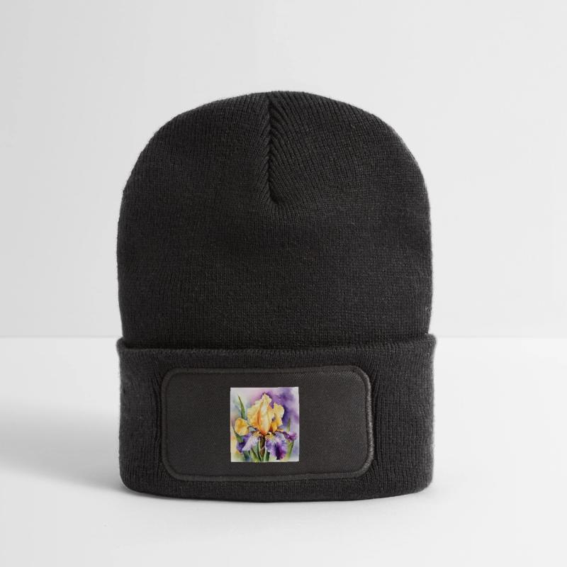 Iris iris violet orange | Conception à l’aquarelle Beanie recyclé à patch