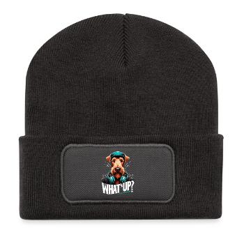 Irish Terrier Was geht ab Gangsta Hund Geschenk - Recycelte Patch Beanie - Dunkelgrau - Vorne