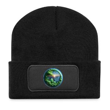 Nachhaltige Bio-Tech Fusion Kreislauf - Recycelte Patch Beanie - Schwarz - Vorne