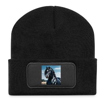 Eleganz des Pferdes - Recycelte Patch Beanie - Schwarz - Vorne