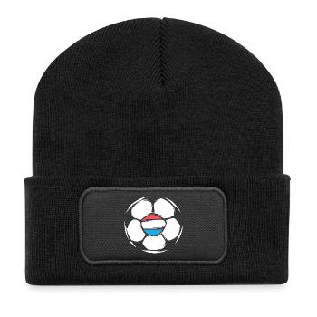 Team Niederlande Fußball Illustration Ball Symbol - Recycelte Patch Beanie - Schwarz - Vorne