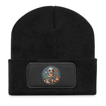 Little funny robot with lots of school supplies - Recycled Patch Beanie - black - Front