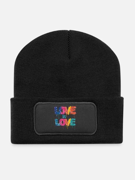 Farbenfrohes Graffiti mit Love Schriftzug - Recycelte Patch Beanie - Schwarz