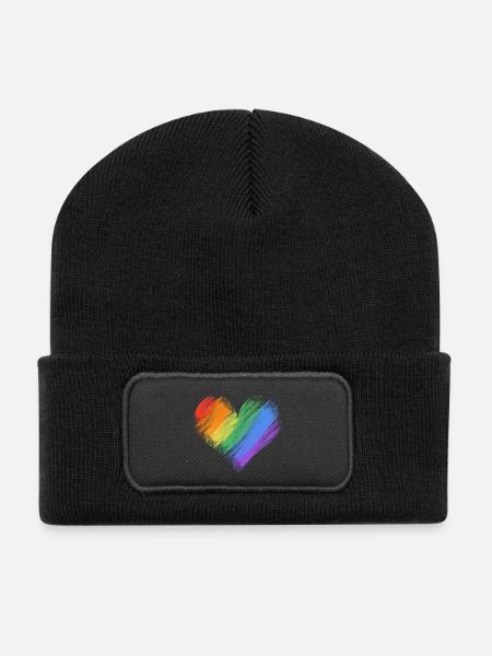 Regenbogenherz Pinselstrich - Recycelte Patch Beanie - Schwarz