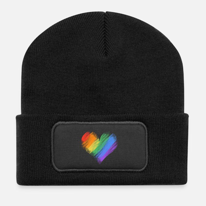 Regenbogenherz Pinselstrich - Recycelte Patch Beanie - Schwarz