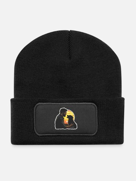 Papa Hund Vater Hunde Familie Tier Hunde Vintage - Recycelte Patch Beanie - Schwarz