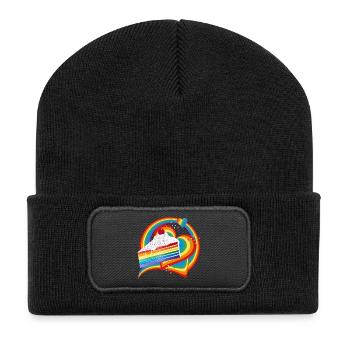 Morceau de gâteau arc-en-ciel à la crème et à la cerise - Beanie recyclé à patch - noir - Devant