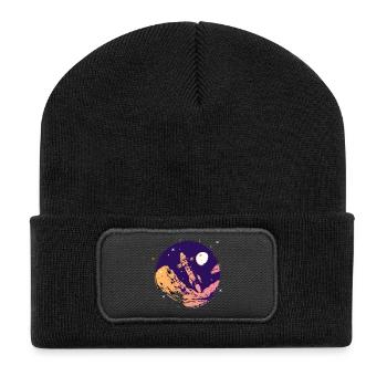 rakete weltall raumfahrt schulstart Go space nerd - Recycelte Patch Beanie - Schwarz - Vorne