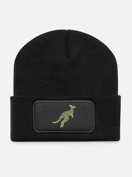 kangaroo aboriginal motifs, tribal - Recycled Patch Beanie - black