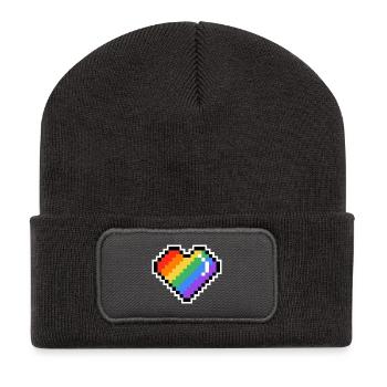 Pixel Rainbow Heart - Recycled Patch Beanie - dark grey - Front