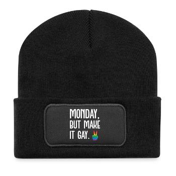 LGBT Pride Month - Montag, aber mach es schwul - Recycelte Patch Beanie - Schwarz - Vorne