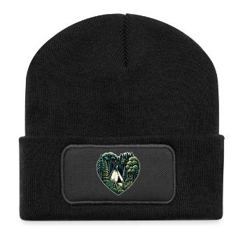 Vivre près de la nature avec une tente tipi en forêt - Beanie recyclé à patch - noir - Devant