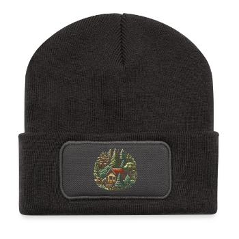 naturverbunden Leben mit einem Tiny House im Wald - Recycelte Patch Beanie - Dunkelgrau - Vorne