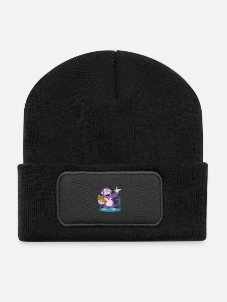 Pizza: Monkey makes it better! - Recycled Patch Beanie - black