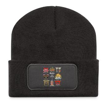 Kyoto in Japan, Shrines, Temples, Castle Drawing - Recycled Patch Beanie - dark grey - Front