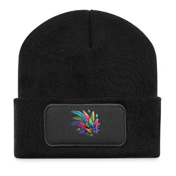 Farbenfrohe Federn. Lebendig und detailreiche - Recycelte Patch Beanie - Schwarz - Vorne