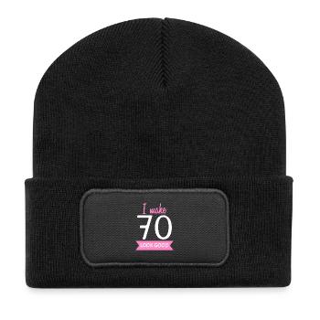 70 Jahre Oma Spruch - Recycelte Patch Beanie - Schwarz - Vorne