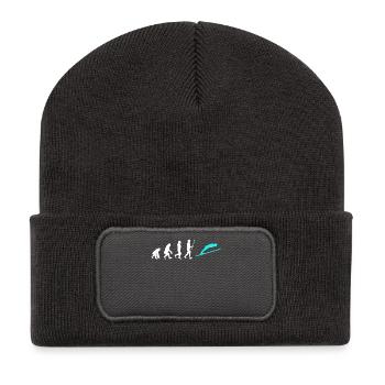 Schifahren Wintersport Evolution Skifahrer Winter - Recycelte Patch Beanie - Dunkelgrau - Vorne