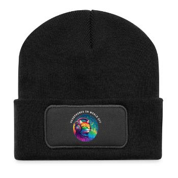 LGBT. Casque sur le monde éteint - Beanie recyclé à patch - noir - Devant