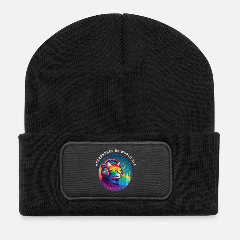 LGBT. Kopfhörer an Welt aus - Recycelte Patch Beanie - Schwarz