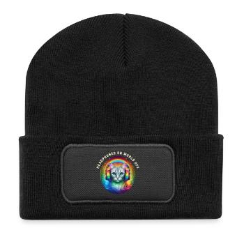 LGBT. Casque sur le monde éteint - Beanie recyclé à patch - noir - Devant