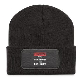 Warnung: Kann spontan Papa-Witze erzählen I - Recycelte Patch Beanie - Dunkelgrau - Vorne