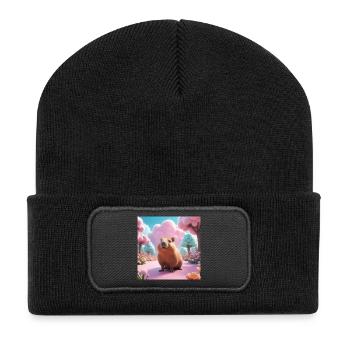 Capybara im Zaubergarten - Recycelte Patch Beanie - Schwarz - Vorne