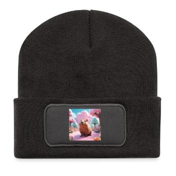 Capybara in the Magic Garden - Recycled Patch Beanie - dark grey - Front