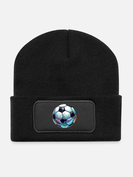 Bunt schimmernder Fußball mit Lichtreflexe - Recycelte Patch Beanie - Schwarz
