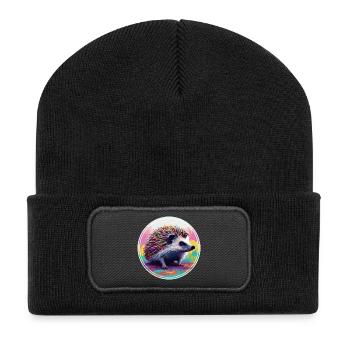 Farbenfrohe digitale Kunst - Igel - Recycelte Patch Beanie - Schwarz - Vorne