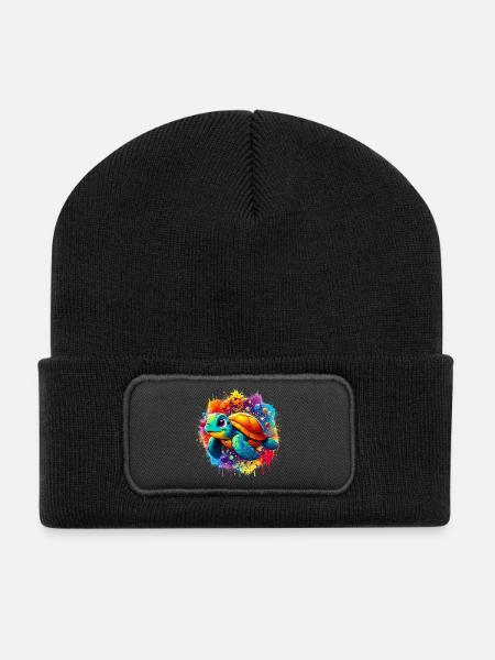 Schildkröte - Recycelte Patch Beanie - Schwarz