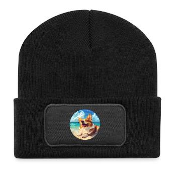 Corgi Joie De Plage Illustration - Beanie recyclé à patch - noir - Devant