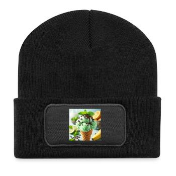 Minz-Eis - Recycelte Patch Beanie - Schwarz - Vorne