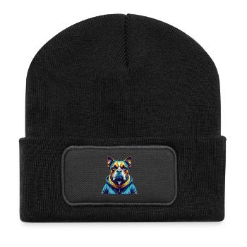 Nouvelle-Zélande Tête Chien Race Dessin Animé Kawaii - Beanie recyclé à patch - noir - Devant