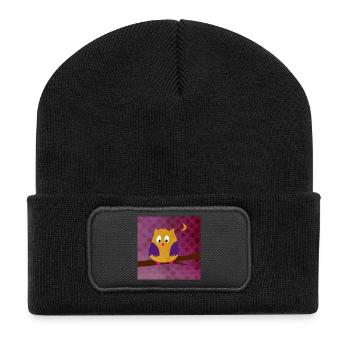 Eule Uhu Poster Dots Punkte Wald violett Kinder - Recycelte Patch Beanie - Schwarz - Vorne