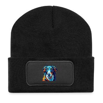 Barsoi Hunderasse Bunt Karikatur Kawaii - Recycelte Patch Beanie - Schwarz - Vorne