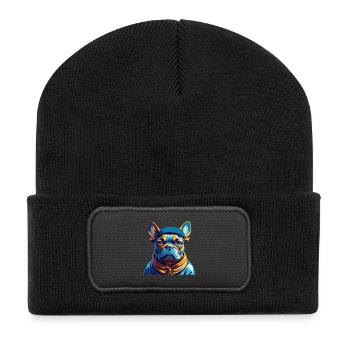 Chien Français Race de chien Coloré Dessin animé Kawaii - Beanie recyclé à patch - noir - Devant
