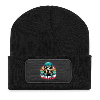 Dudley Labrador Was geht ab cooler Hund Geschenk - Recycelte Patch Beanie - Schwarz - Vorne