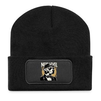 Dudley Labrador Smoking Anzug Next Level Geschenk - Recycelte Patch Beanie - Schwarz - Vorne