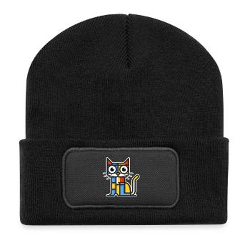 Illustration colorée d’un chat cubiste. - Beanie recyclé à patch - noir - Devant