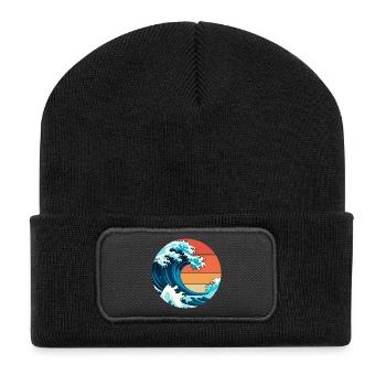 Japanische Welle - Recycelte Patch Beanie - Schwarz - Vorne