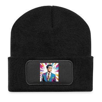 Portrait style pop art homme élégant - Beanie recyclé à patch - noir - Devant